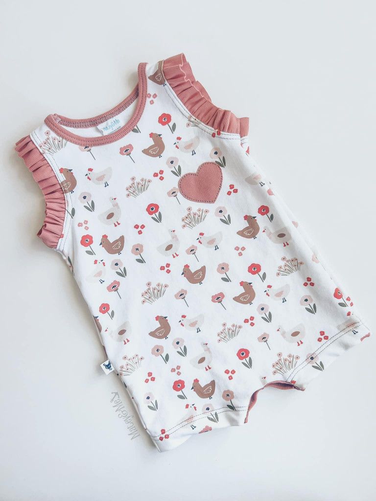 Chicken Garden Ruffled Tank Romper 12/18